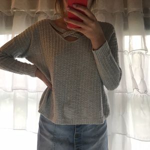 grey criss cross sweater